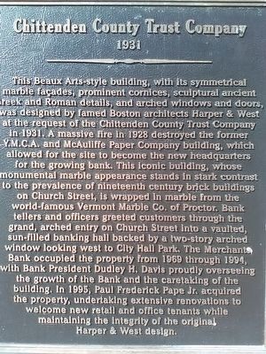 Chittenden County Trust Company Marker image. Click for full size.
