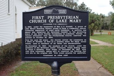 First Presbyterian Church of Lake Mary Marker-Side 1. Click for full size. First Presbyterian Church of Lake Mary Marker-Side 1 image. Click for full size.