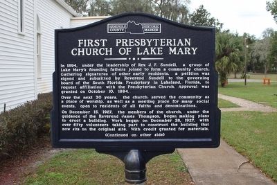 First Presbyterian Church of Lake Mary Marker-Side 1 image. Click for full size.