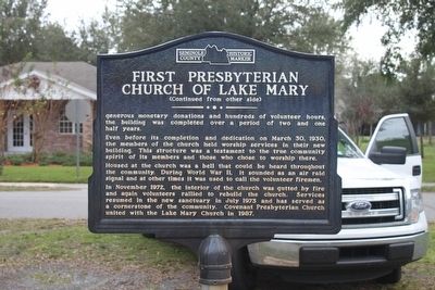 First Presbyterian Church of Lake Mary Marker-Side 2. Click for full size. First Presbyterian Church of Lake Mary Marker-Side 2 image. Click for full size.