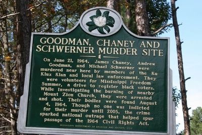 Goodman, Chaney and Schwerner Murder Site Marker image. Click for full size.