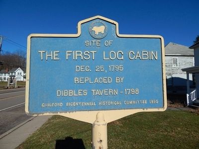 Site Of The First Log Cabin Marker. Click for full size. Site Of The First Log Cabin Marker image. Click for full size.