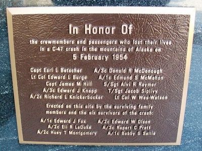 1954 C-47 Alaskan Crash Memorial Marker image. Click for full size.