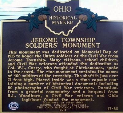 Jerome Township Soldier's Monument Marker (side a) image. Click for full size.