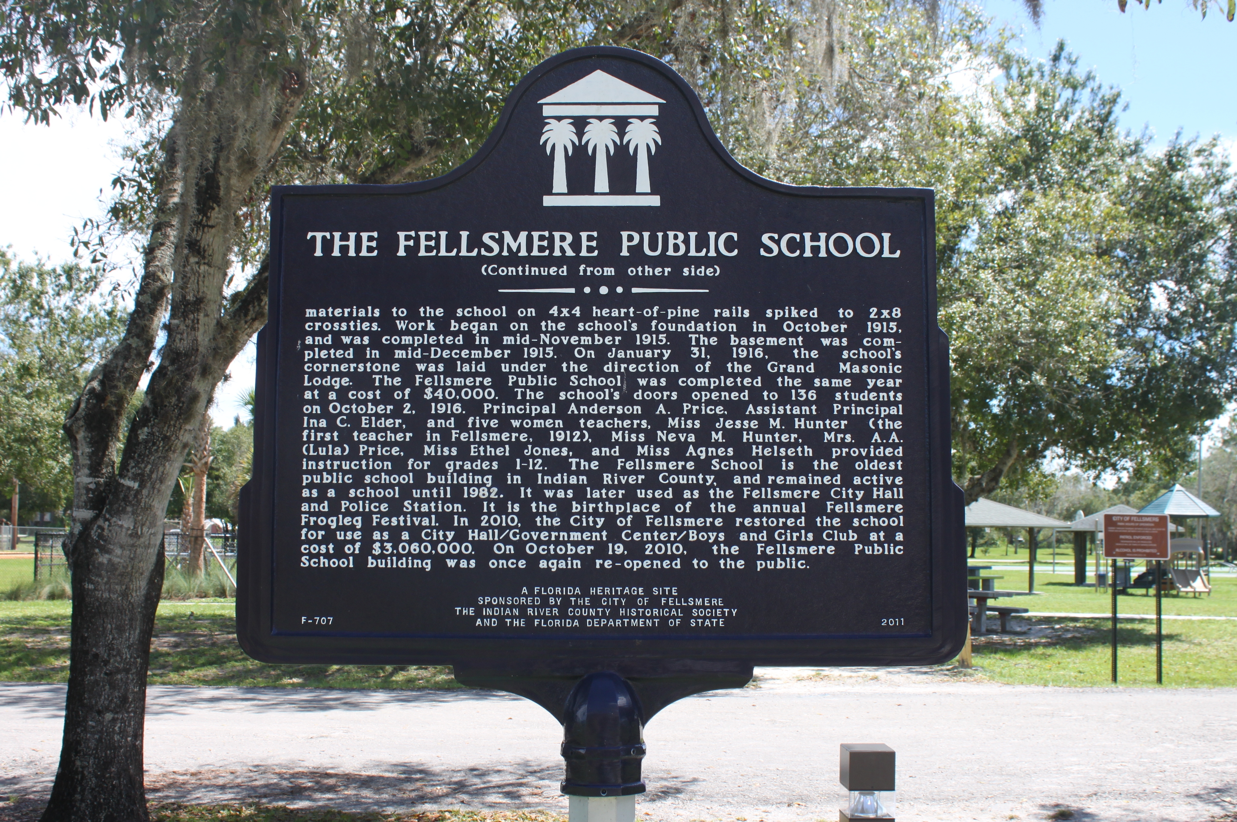 The Fellsmere Public School Marker-Side 2
