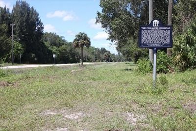 The Fellsmere Railroad Marker on the old railroad grade image. Click for full size.