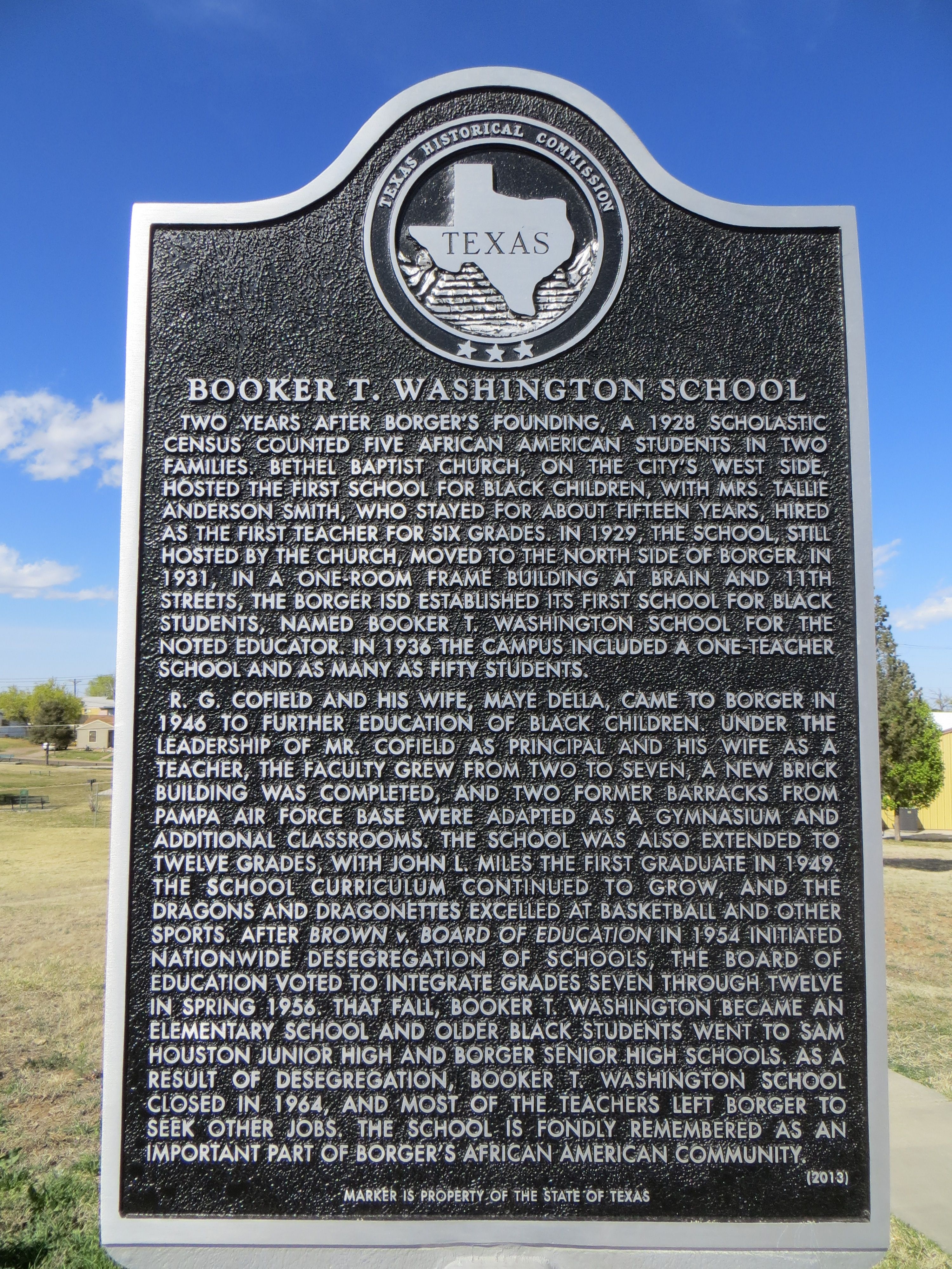 Booker T. Washington School Marker