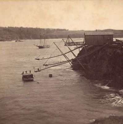Boom and cable rigging in Mendocino Harbor image. Click for full size.