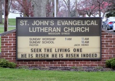 St.John’s Evangelical Lutheran Church and School Marker. Click for full size. St.John’s Evangelical Lutheran Church and School Marker image. Click for full size.