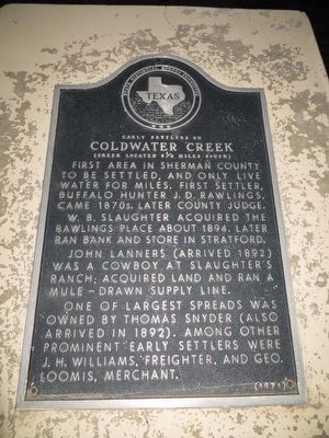 Early Settlers on Coldwater Creek Marker. Click for full size. Early Settlers on Coldwater Creek Marker image. Click for full size.