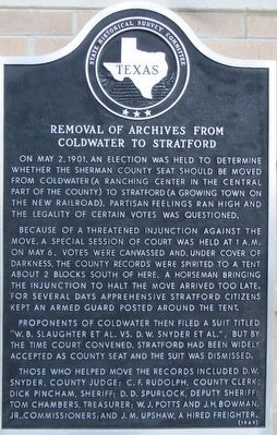 Removal of Archives From Coldwater to Stratford Marker image. Click for full size.