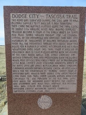 Dodge City-Tascosa Trail Marker image. Click for full size.