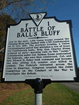 Battle of Balls Bluff Marker. Click for full size. Battle of Balls Bluff Marker image. Click for full size.