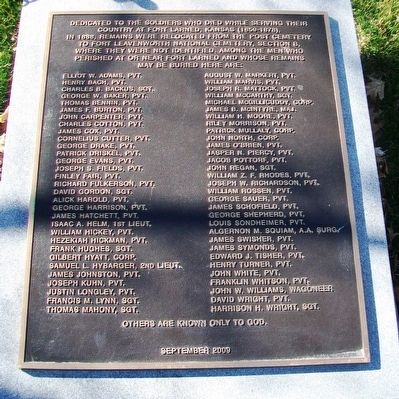 Soldiers Who Died at Fort Larned Marker. Click for full size. Soldiers Who Died at Fort Larned Marker image. Click for full size.