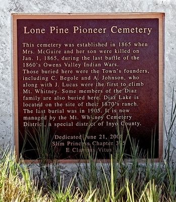 Lone Pine Pioneer Cemetery Marker image. Click for full size.