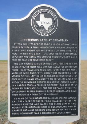 Lindberghs Land at Spearman Marker image. Click for full size.
