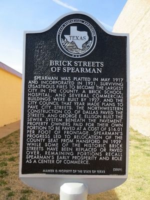 Brick Streets of Spearman Marker image. Click for full size.