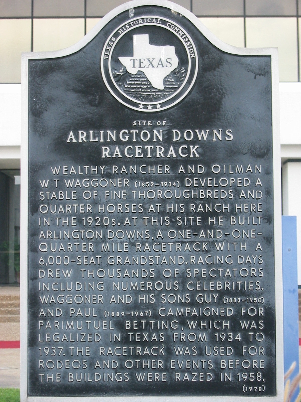 Site of Arlington Downs Racetrack Texas Historical Marker