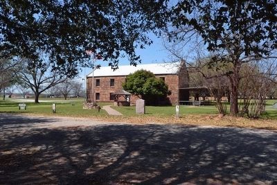 Marker in Front of Reconstructed Replica of 1852 Commissary,<br>now Fort Belknap Museum. Click for full size. Marker in Front of Reconstructed Replica of 1852 Commissary,<br>now Fort Belknap Museum image. Click for full size.