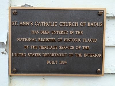 St. Ann's Catholic Church of Badus Marker. Click for full size. St. Ann's Catholic Church of Badus Marker image. Click for full size.