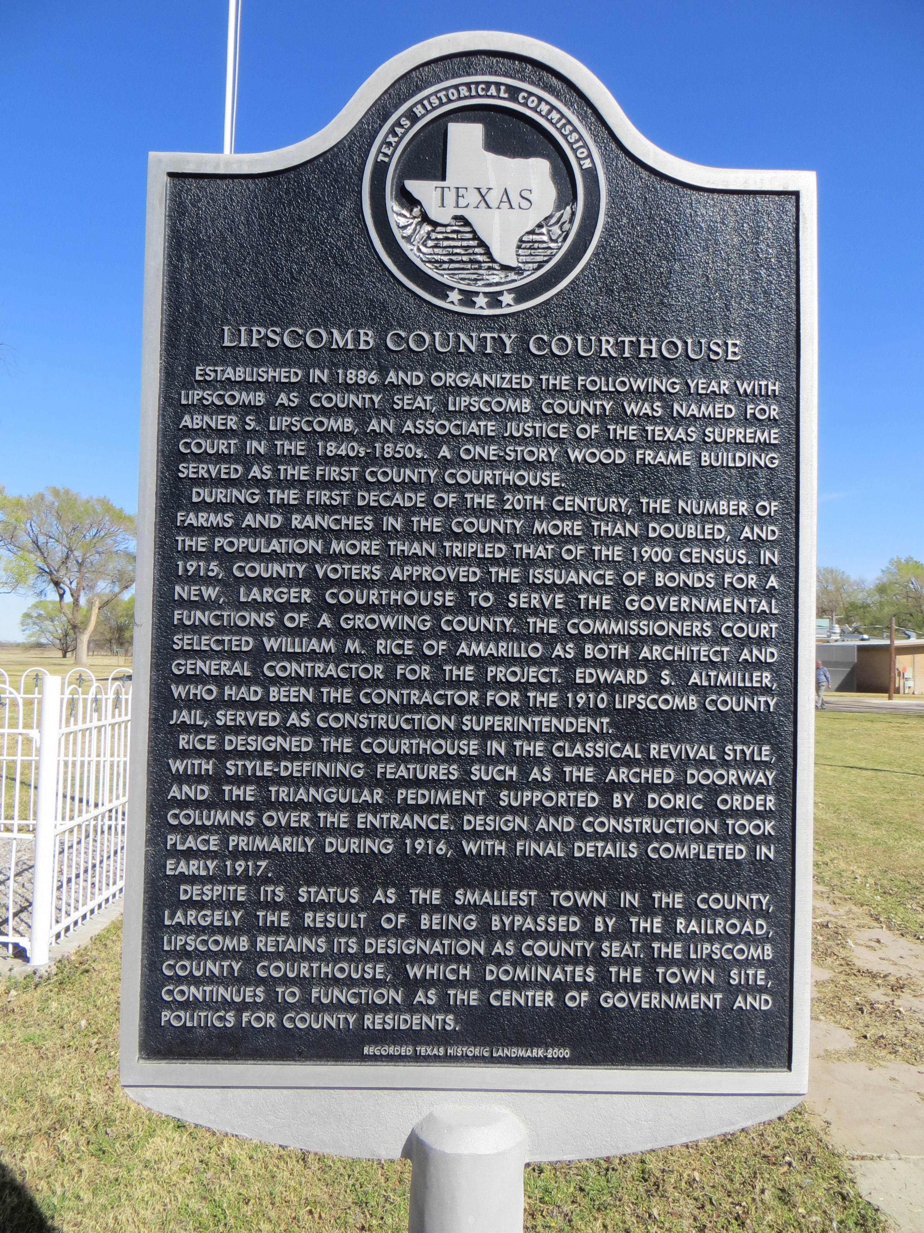 Lipscomb County Courthouse Marker