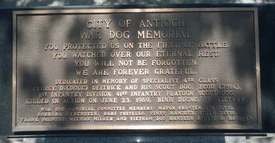 City of Antioch War Dog Memorial Marker. Click for full size. City of Antioch War Dog Memorial Marker image. Click for full size.