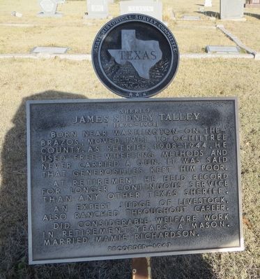 Sheriff James Sidney Talley Marker. Click for full size. Sheriff James Sidney Talley Marker image. Click for full size.