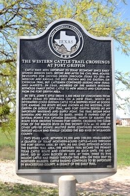 The Western Cattle Trail Crossings at Fort Griffin Marker image. Click for full size.