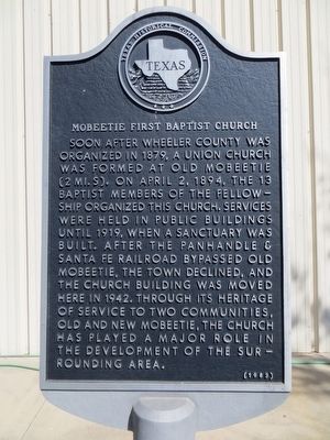 Mobeetie First Baptist Church Marker image. Click for full size.