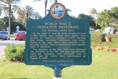 Newly restored World War II Operation Pastorius side of marker image. Click for full size.