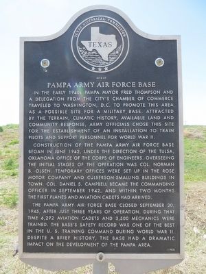 Site of Pampa Army Air Force Base Marker. Click for full size. Site of Pampa Army Air Force Base Marker image. Click for full size.