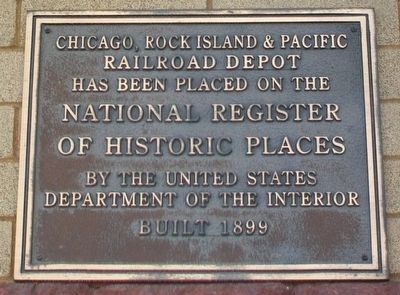 Chicago, Rock Island & Pacific Railroad Depot NRHP Marker image. Click for full size.
