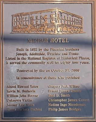 Mizpah Hotel Marker. Click for full size. Mizpah Hotel Marker image. Click for full size.