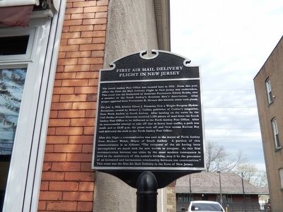First Air Mail Delivery Flight in New Jersey Marker. Click for full size. First Air Mail Delivery Flight in New Jersey Marker image. Click for full size.