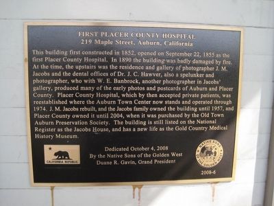First Placer County Hospital Marker image. Click for full size.