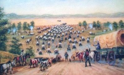 Kanesville Crossing: A Rush For Gold Marker Painting Detail image. Click for full size.
