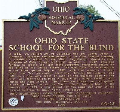 Ohio State School for the Blind Marker image. Click for full size.