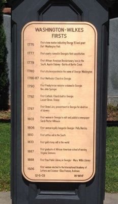 Washington-Wilkes Firsts Marker (Refinished) image. Click for full size.