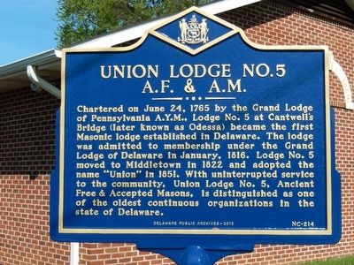 Union Lodge No. 5 A.F.&A.M. Marker image. Click for full size.