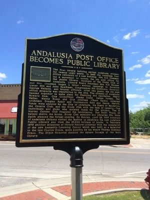Andalusia Post Office becomes Public Library Marker image. Click for full size.