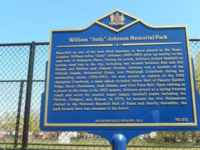 William "Judy" Johnson Park Marker image. Click for full size.