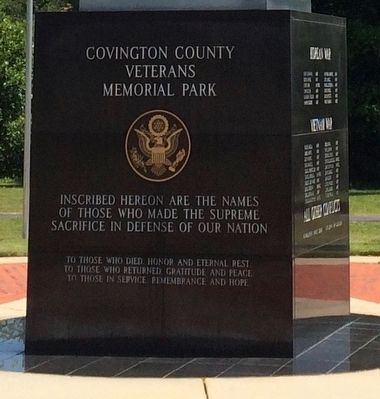 Covington County War Memorial Marker (West Side) image. Click for full size.