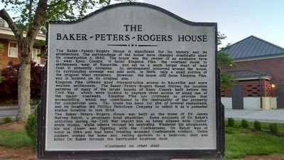 The Baker-Peters-Rogers House Marker (side 1) image. Click for full size.