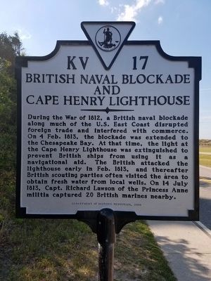 British Naval Blockade and Cape Henry Lighthouse Marker image. Click for full size.
