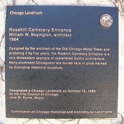 Rosehill Cemetery Entrance Marker image. Click for full size.