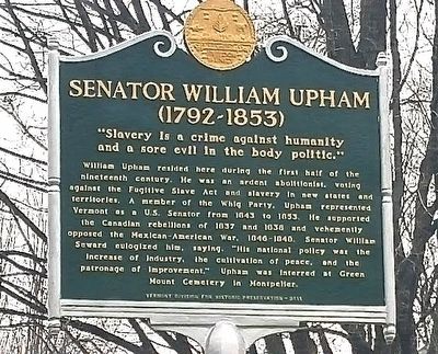 Senator William Upham Marker image. Click for full size.