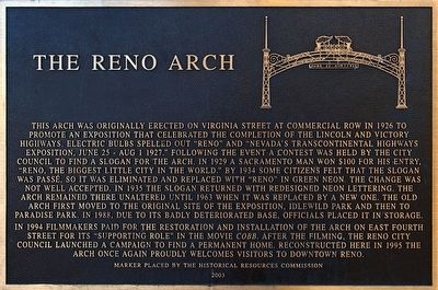 The Reno Arch Marker image. Click for full size.