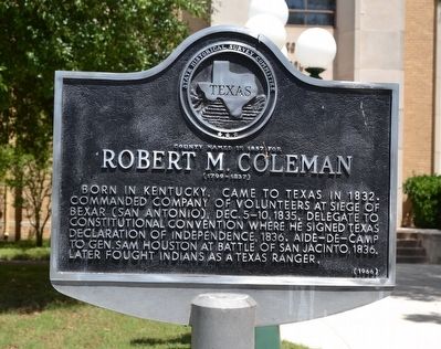 County Named in 1857 for Robert M. Coleman Marker image. Click for full size.