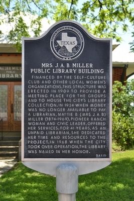 Mrs. J.A.B. Miller Public Library Building Marker image. Click for full size.