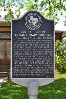 Mrs. J.A.B. Miller Public Library Building Marker image. Click for full size.